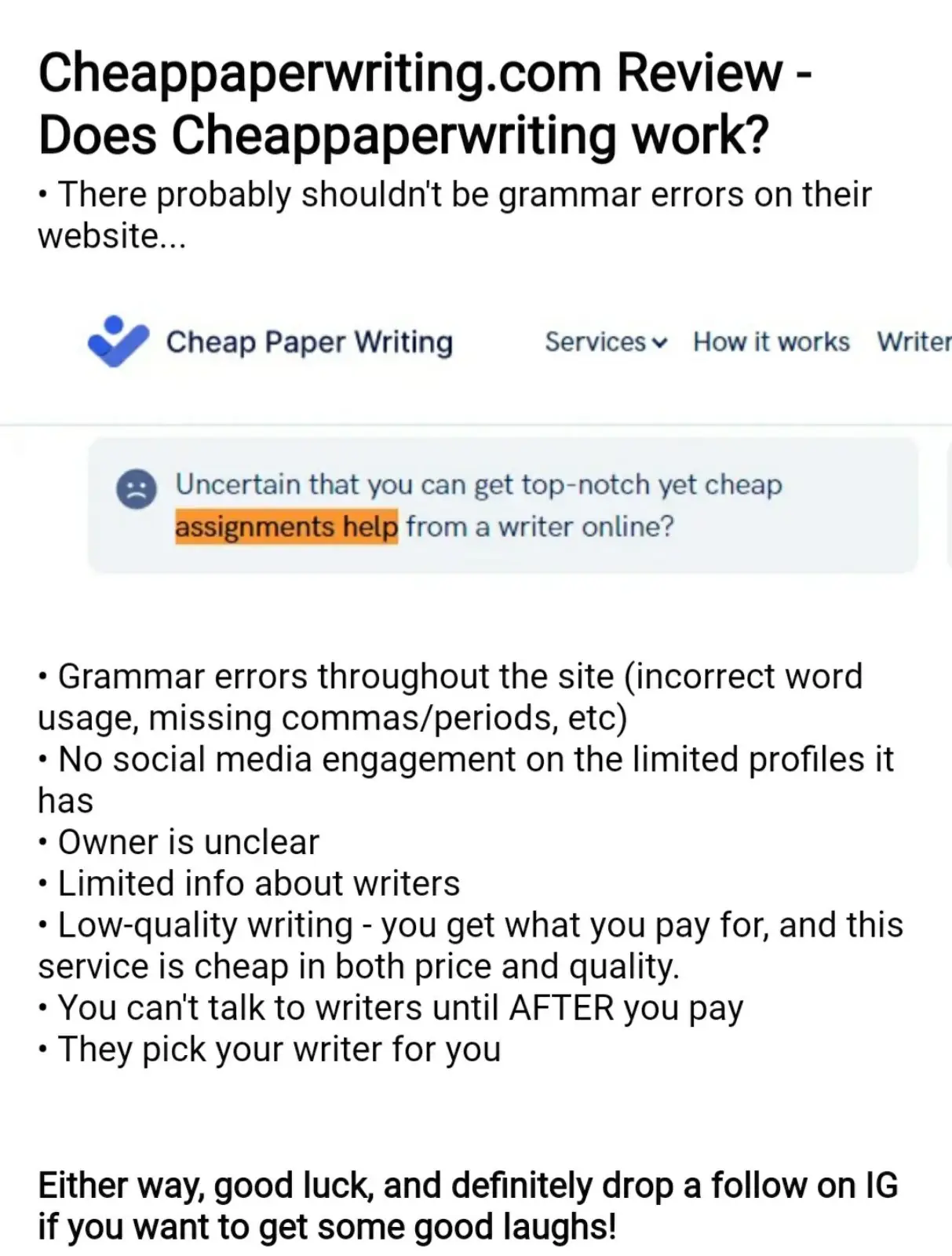CheapPaperWriting Customer Complaints
